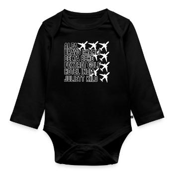 Pilot pilot alphabet - Organic Longsleeve Baby Bodysuit - black - Front