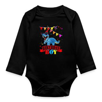 Jungen Geburtstag Geschenkidee Dinosaurier - Baby Bio-Langarm-Body - Schwarz - Vorne