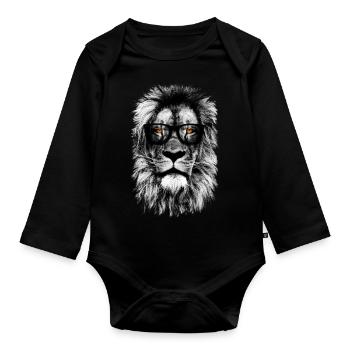 Hipster Lion - Organic Longsleeve Baby Bodysuit - black - Front