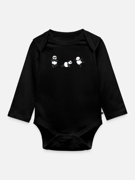Panda Yoga Meditation Zen Namaste Gymnastik - Baby Bio-Langarm-Body - Schwarz