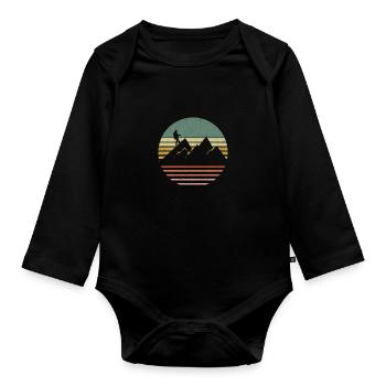 Montagnes vintage grimpeur - Body Bébé bio manches longues - noir - Devant