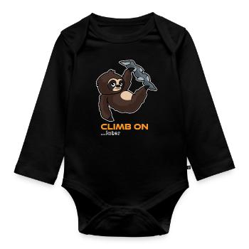 Climbing sloth Funny - Organic Longsleeve Baby Bodysuit - black - Front