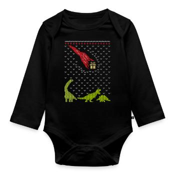 Dinosaur Dino Uly Christmas Christmas T-Rex - Organic Longsleeve Baby Bodysuit - black - Front