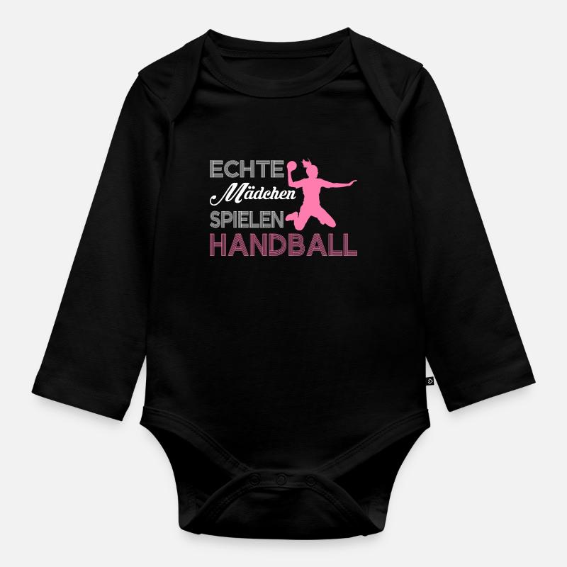 Echte Maedchen spielen Handball Geschenk - Baby Bio-Langarm-Body - Schwarz