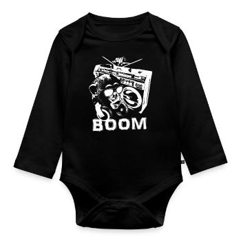 Blanc Singe Boombox - Body Bébé bio manches longues - noir - Devant