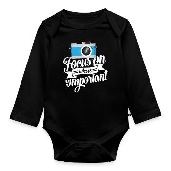 Fotograf Geschenk I Fotografie Kamera - Baby Bio-Langarm-Body - Schwarz - Vorne