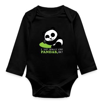 panda - Organic Longsleeve Baby Bodysuit - black - Front