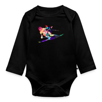 Skier Skier Skiing Ski Holiday Gift - Organic Longsleeve Baby Bodysuit - black - Front