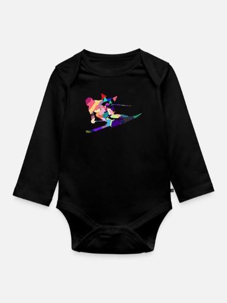 Skifahrer Skifahrerin Skifahren Skiurlaub Geschenk - Baby Bio-Langarm-Body - Schwarz