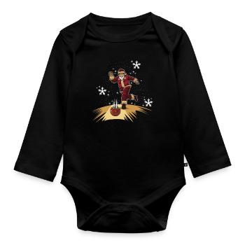 Santa Claus Plays Bowling - Christmas Bowling Team - Organic Longsleeve Baby Bodysuit - black - Front