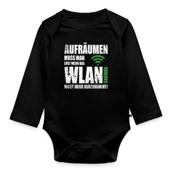 Computerfreak WLAN Spruch - Baby Bio-Langarm-Body - Schwarz - Vorne