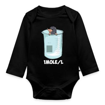 1 mole / liter chemistry laboratory chemist nerd geek mol - Organic Longsleeve Baby Bodysuit - black - Front