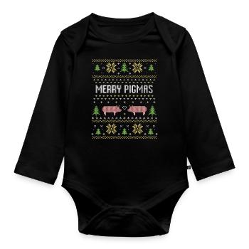 Christmas farmer pink pig farmer gift - Organic Longsleeve Baby Bodysuit - black - Front