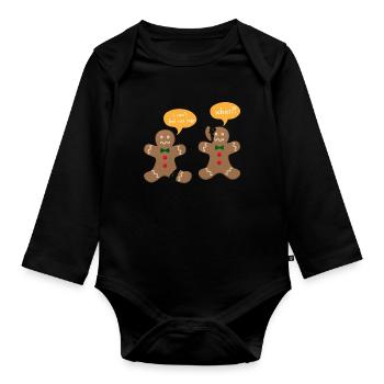 Gingerbread Christmas - Funny Gingerbread Design - Organic Longsleeve Baby Bodysuit - black - Front