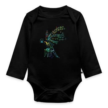 Bird of music - Organic Longsleeve Baby Bodysuit - black - Front