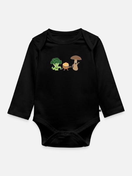 Brokkoli Walnuss Pilz Vegan Vegetarier Veganer - Baby Bio-Langarm-Body - Schwarz