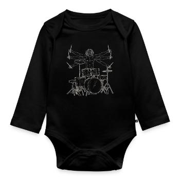 Vitruvian drummer - Organic Longsleeve Baby Bodysuit - black - Front