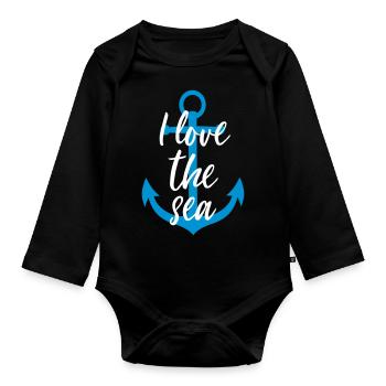 I Love the Sea Anchor - Organic Longsleeve Baby Bodysuit - black - Front