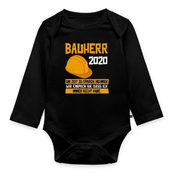 Bauherr 2020 Richtfest Hausbau Rohbau Geschenk - Baby Bio-Langarm-Body - Schwarz - Vorne