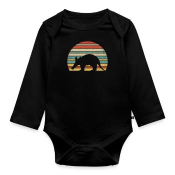 Conception Aardvark. Produit animal de zoo de style rétro - Body Bébé bio manches longues - noir - Devant