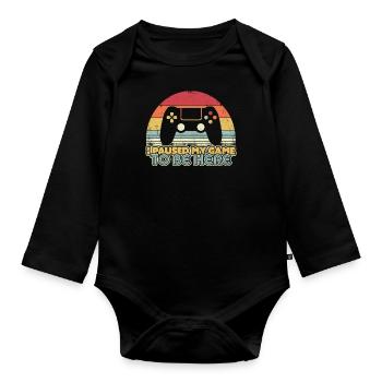 J'ai interrompu la conception de mon jeu pour être ici. Style rétro - Body Bébé bio manches longues - noir - Devant