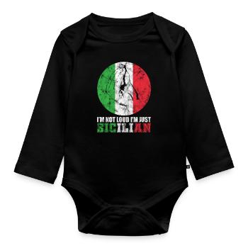 Italie Sicile geste de la main - Body Bébé bio manches longues - noir - Devant