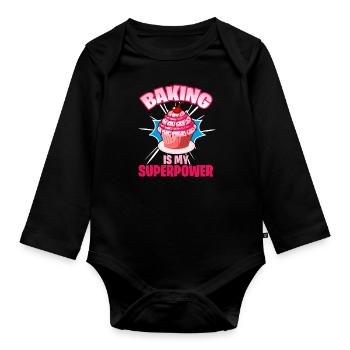Backen Bäckerin Kuchen Gebäck Cupcake Geschenk - Baby Bio-Langarm-Body - Schwarz - Vorne