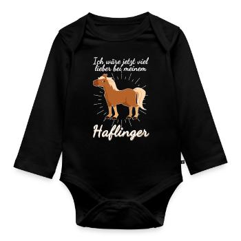 Ich wäre viel lieber bei meinem Haflinger - Baby Bio-Langarm-Body - Schwarz - Vorne