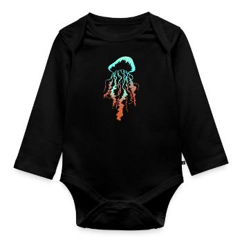 Méduse mer vie marine cadeau animal sous l'eau - Body Bébé bio manches longues - noir - Devant