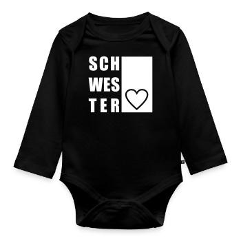 Schwester Herz Schwesterherz Liebe Geschwister - Baby Bio-Langarm-Body - Schwarz - Vorne