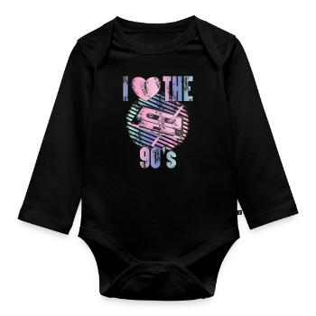 J'adore les années 90 - Body Bébé bio manches longues - noir - Devant