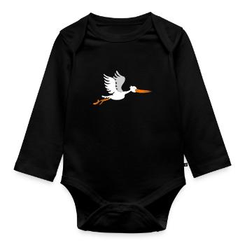 cigogne - Body Bébé bio manches longues - noir - Devant