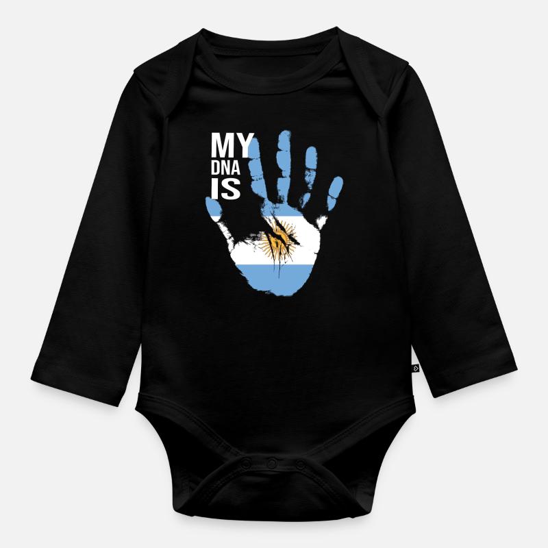 Argentine Falg, mon ADN est argentin, Argentine - Body Bébé bio manches longues - noir