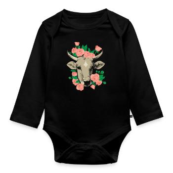 cow - Organic Longsleeve Baby Bodysuit - black - Front
