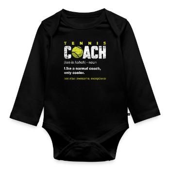 Tennis Trainer - Baby Bio-Langarm-Body - Schwarz - Vorne