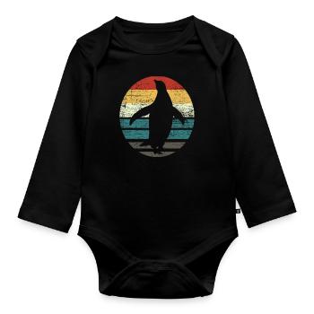 Pingouin rétro - Body Bébé bio manches longues - noir - Devant