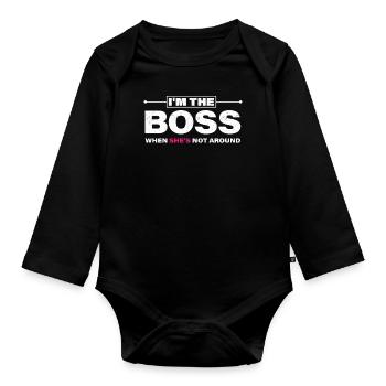 Man woman funny saying - Organic Longsleeve Baby Bodysuit - black - Front