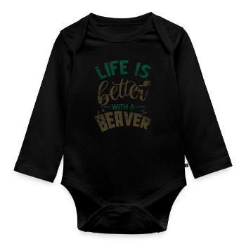 beaver - Organic Longsleeve Baby Bodysuit - black - Front