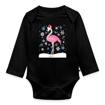 Flamingo cadeau de Noël femmes hommes enfants - Body Bébé bio manches longues - noir - Devant