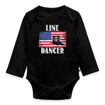 Linedance Line Dancer USA flag - Organic Longsleeve Baby Bodysuit - black - Front