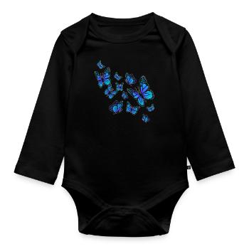 Butterfly Flying - Organic Longsleeve Baby Bodysuit - black - Front