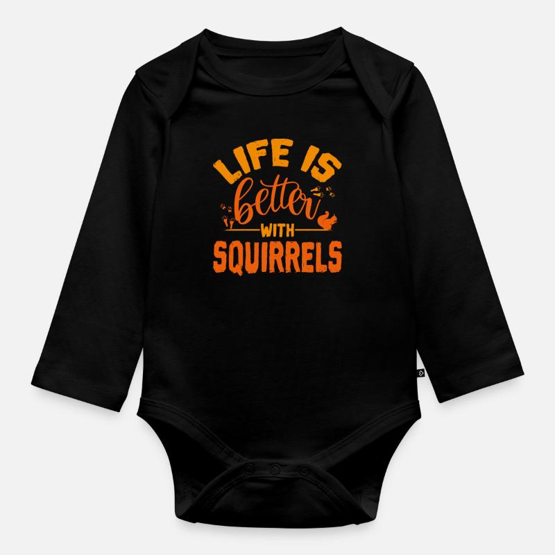 Eichhörnchen - Baby Bio-Langarm-Body - Schwarz