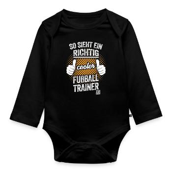 Lustiges Fußballtrainer Motiv - Baby Bio-Langarm-Body - Schwarz - Vorne
