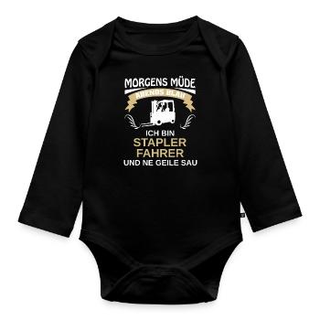 Gabelstaplerfahrer Gabelstapler Staplerfahrer - Baby Bio-Langarm-Body - Schwarz - Vorne