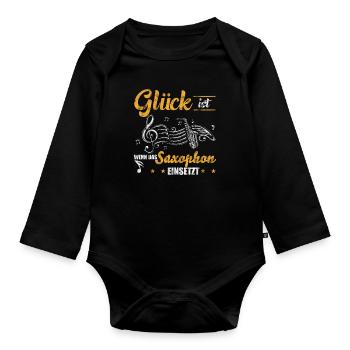 Saxophon Musikinstrument - Baby Bio-Langarm-Body - Schwarz - Vorne