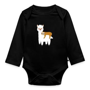 Alpaka mit Faultier - Baby Bio-Langarm-Body - Schwarz - Vorne
