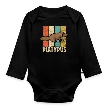 Platypus retro - Organic Longsleeve Baby Bodysuit - black - Front