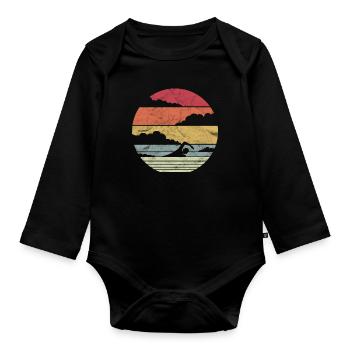 Schwimmer Vintage Retro Geschenk - Baby Bio-Langarm-Body - Schwarz - Vorne