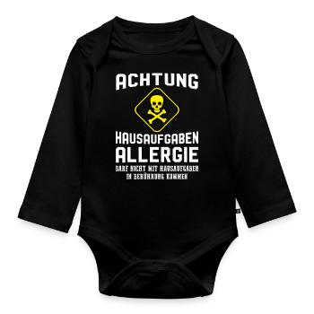 Achtung Hausaufgaben Allergie - Baby Bio-Langarm-Body - Schwarz - Vorne