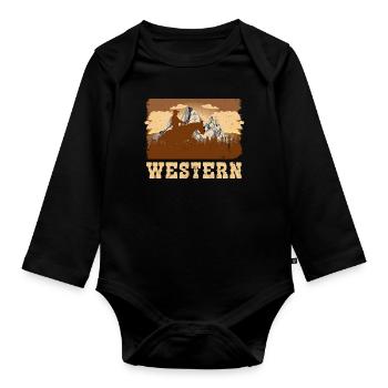 Western riding - Organic Longsleeve Baby Bodysuit - black - Front